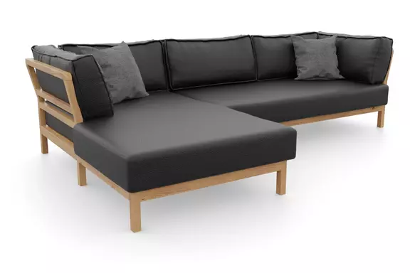 Leder-Ecksofa Spring Eiche hell Schwarz 111
