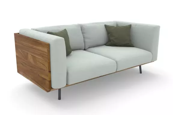 2-Sitzer Viana Stoff hellblau Nussbaum