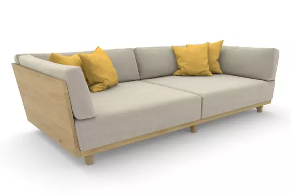 Big Sofa Vitoria mit vintage Stoff beige und Eiche Korpus